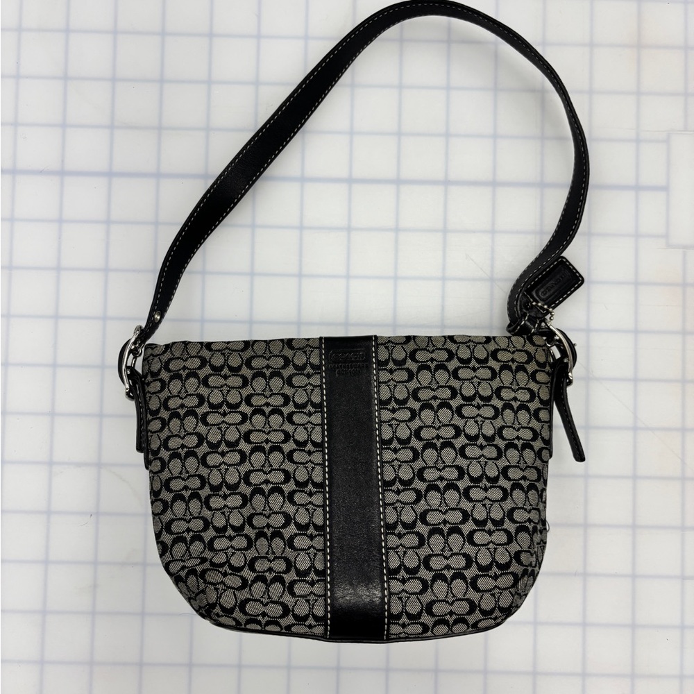 Coach Black and Gray Signature Shoulder Bag
